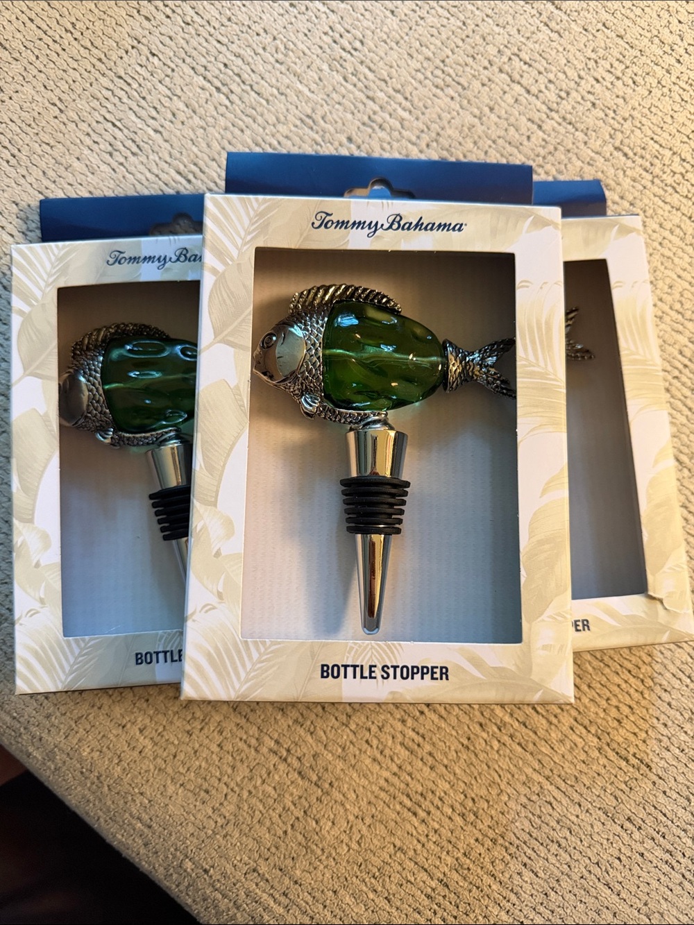 Tommy Bahama Green Fish Wine Stopper with Silver Accents